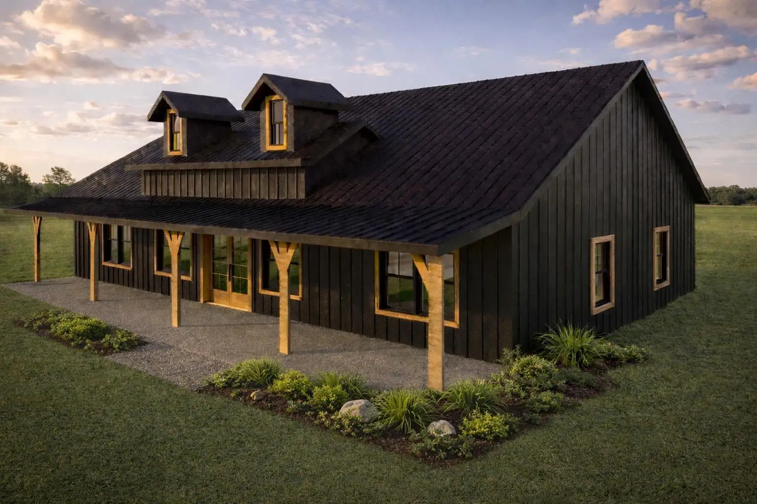 Second exterior rendering of the Rattler barndominium from another angle