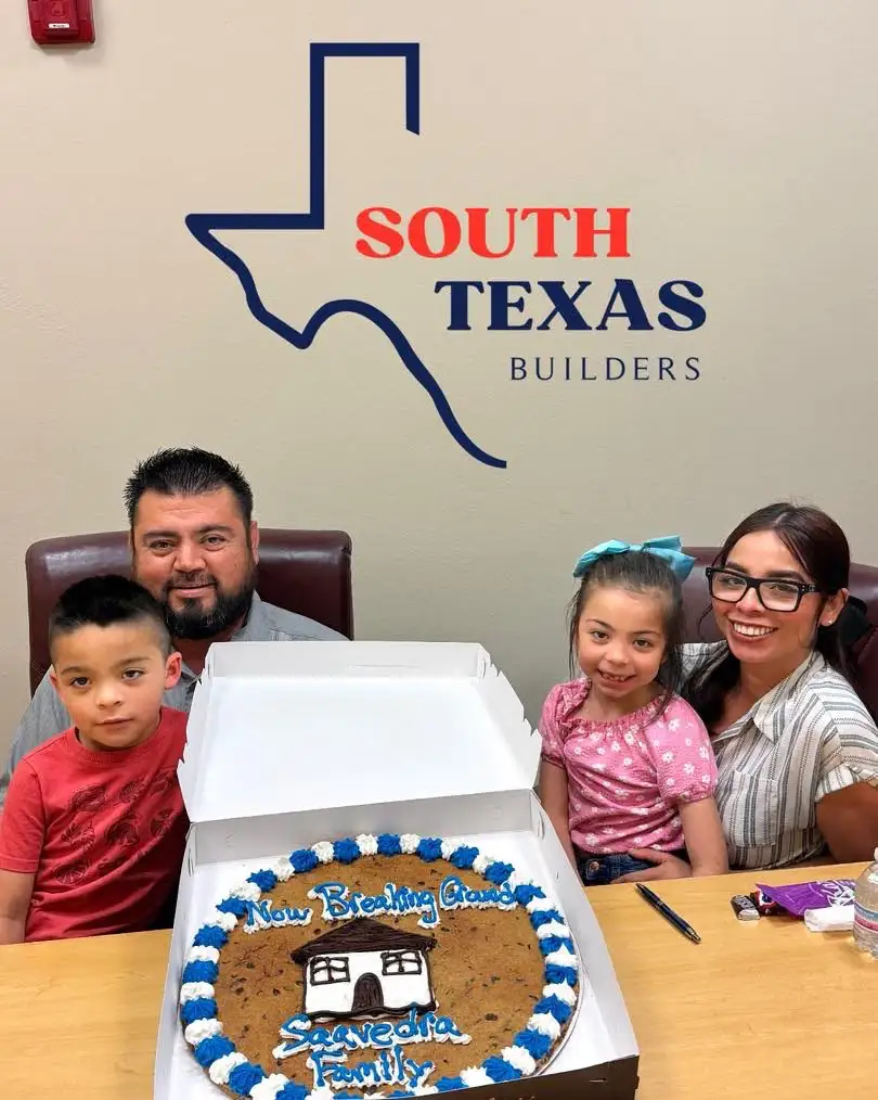 The Saavedra family with their three children at the South Texas Builders office