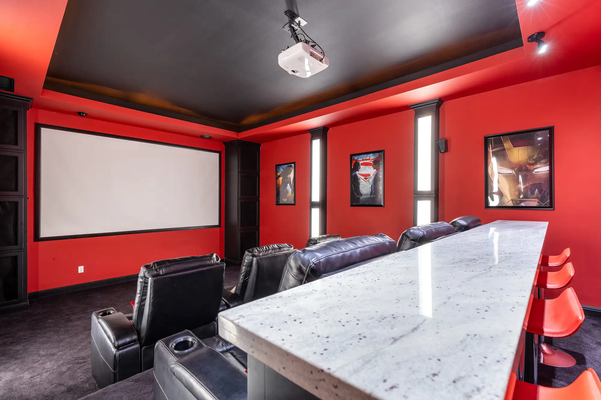 Theater service bar with a marble top and under-counter refrigeration